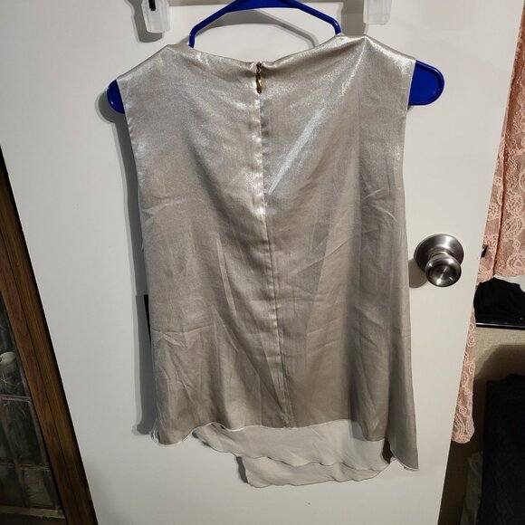 NWT DONNA KAREN METALLIC FRONT WRAP COWL NECK BLOUSE SZ L - Picture 2 of 9